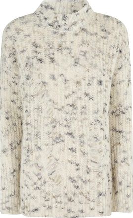 Msgm Beige Oversized Sweater With Grey Yarn Inserts