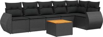 vidaXL Set De Comedor De Jard&iacute;n 7 Pzas Y Cojines Rat&aacute;n Sint&eacute;tico Negro Vidaxl