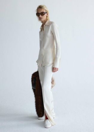 Mango Pantaloni satinati orlo spacchi grezzo - Donna - 36 - MANGO