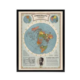 Artery8 American School Of The Air Age World Map Framed Canvas Wall Art Print in Blue | Size: W24 x H32