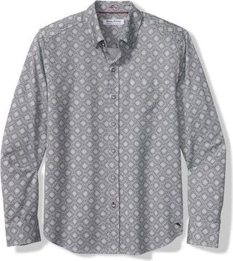 Tommy Bahama San Lucio Mira Mosaic IslandZone Cotton Blend Button-Up Shirt in Light Ash at Nordstrom, Size Xxx-Large