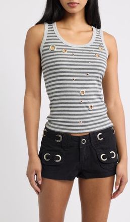 Jaded London Eyelet Stud Stripe Tank in Grey at Nordstrom, Size 12