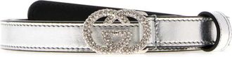Gucci Silver Embellished Logo Buckle Textured Belt