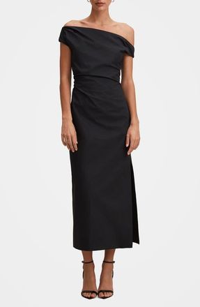 Ever New Nicole One-Shoulder Cotton Dress in Black at Nordstrom, Size 12