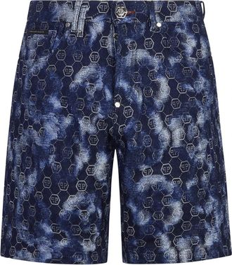 Philipp Plein Denim Shorts Jacquard Monogram - Heren - Denim shorts - Blauw - W30 - Denim - Korte Broeken