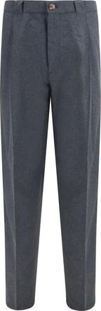 Brunello Cucinelli Geplooide broek van moulin&eacute; canvas van scheerwol- katoen en zijde - Heren - Broeken - Grijs - Maat: 2XL Katoen