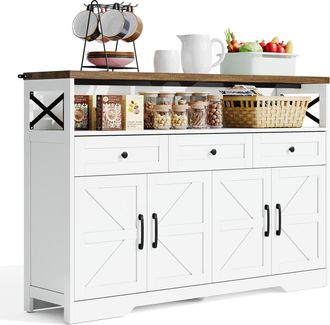 STILVORA Aparador De Cocina Con 3 Cajones, 2 Puertas Y Hueco Abierto, Estilo Rustico, Para Cocina Y Salon, En Mdf 140&times;35&times;95 Cm
