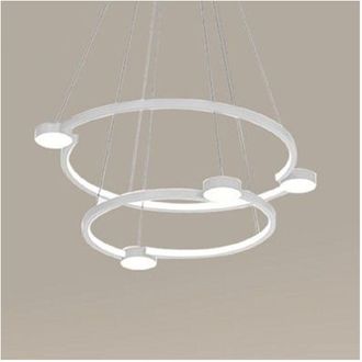 Trade Shop Trade Shop Traesio - Lampadario a Sospensione Led 60w 2 Cerchi Con Telecomando Design Moderno Bianco 71101