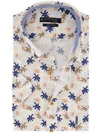 Giordano overhemd creme palm print wijde fit