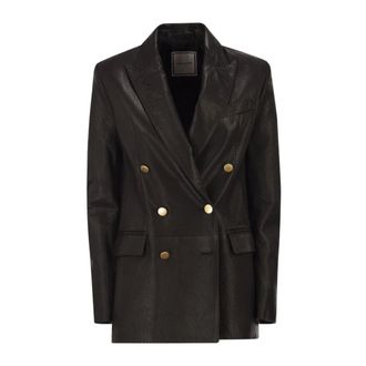 Tagliatore Leather Jackets, female, Black, Size: M Double-Breasted Leather Blazer