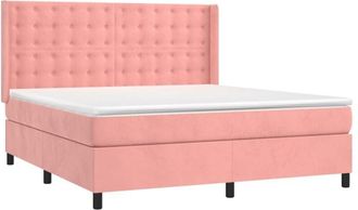 vidaXL Vidaxl - Cama Box Spring Colch&oacute;n Y Led Terciopelo Rosa 180x200 Cm