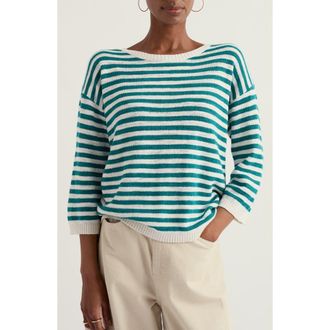 Seasalt Cornwall Knavock Stripe Organic Cotton & Linen Sweater in Mini Cornish Deep Dive at Nordstrom, Size 16 Us