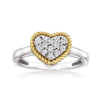 Ross-Simons Pave Diamond Heart Ring in Sterling Silver and 14kt Yellow Gold