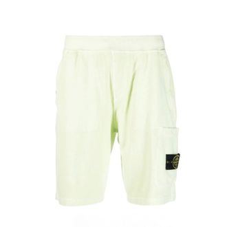 Stone Island Korte Broeken, Heren, Wit, M, Katoen, Lichtgroene Katoenen Fleece Bermuda Shorts