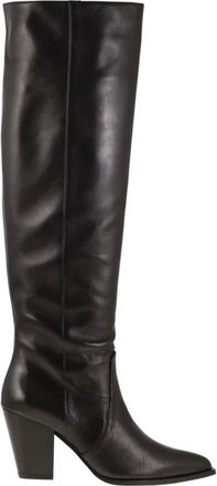 Stuart Weitzman Schoenen, Dames, Zwart, 39 1/2 EU, Leer, 85mm Kniehoge Laarzen met Puntige Neus
