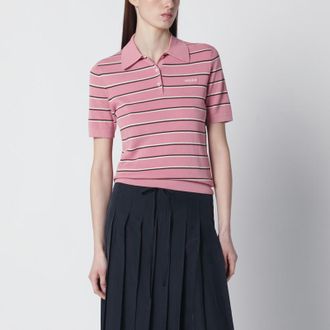 Miu Miu Pink striped cotton-blend polo shirt