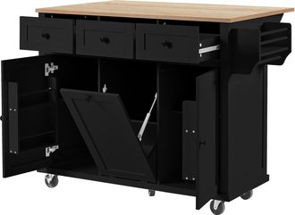 STILVORA Carro De Cocina Con Cajones, Encimera Abatible, Compartimento Para Cubo Y Toallero Para Cocina, En Mdf, Negro Y Natural, 112 X 46,2-76,2 X 92,7 Cm