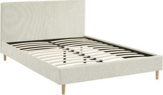 Sweeek Cama con somier y cabecero 140cm, acabado en pana fina, blanco