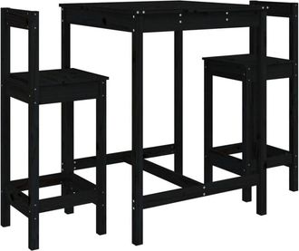 vidaXL 3 Piece Garden Bar Set Black Solid Wood Pine Vidaxl