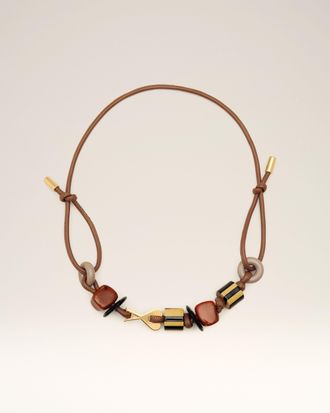 Ami Brown Leather Ami De Coeur Pearls Necklace Multicolor - OS - Unisex