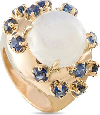 Luxury Bazaar 14K Yellow Gold Moonstone and Sapphire Ring MF08-081126