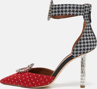 Malone Souliers Red/black Canvas Camille Ankle Strap Pumps