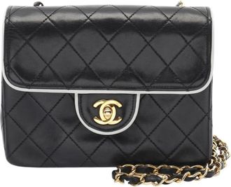 Chanel 1989-1991 Classic Square Single Flap gewatteerde lamsleren mini-crossbodytas - Zwart