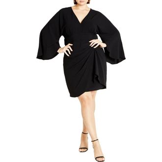 City Chic Malani Pleated Long Sleeve Sheath Dress in Black at Nordstrom Rack, Size S/16W