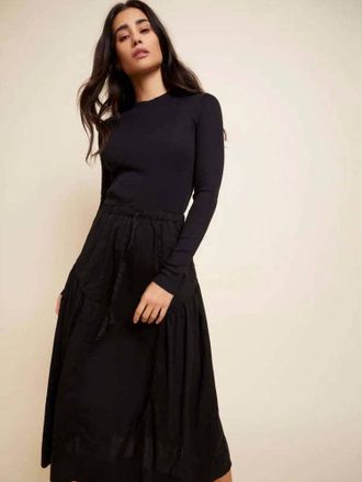Nation Ltd Wrenley Combo Midi Dress In Jet Black