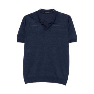 Tagliatore Polo Shirts, male, Blue, Size: 4XL V-neck Polo
