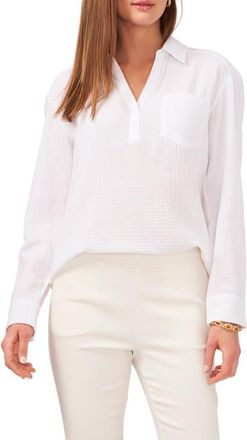 Chaus V-Neck Collared Blouse in White at Nordstrom, Size X-Small