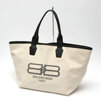 Balenciaga Black White Canvas Leather Tote Bag (Pre-Owned)