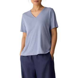 Eileen Fisher Easy V-Neck Organic Cotton T-Shirt in Haze at Nordstrom, Size Xx-Small