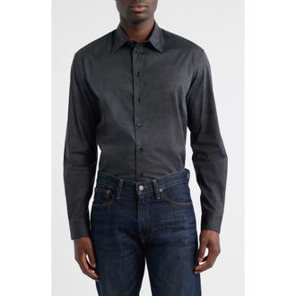 Emporio Armani Micro Dash Button-Up Shirt in Solid Black at Nordstrom, Size Xx-Large
