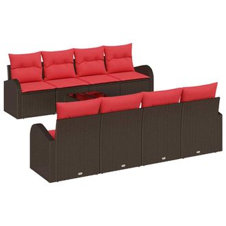 vidaXL Set Di Divani 9 Pz 6-numero Di Posti Marrone E Rosso Poliestere Vidaxl