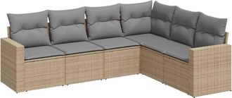 vidaXL Juego De Sof&aacute;s Jard&iacute;n Con Cojines 6 Pzas Rat&aacute;n Sint&eacute;tico Beige Vidaxl