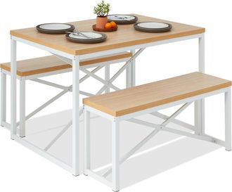 Best Choice Products 45.5in 3-Piece Bench Style Dining Furniture Set, 4-Person Dinette w/ 2 Benches, Table