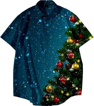 Generic Mens Casual Printed Short Sleeve Shirt Christmas Fashion Shirt Men Lilac, blue, 8XL