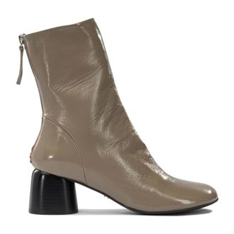 Halmanera Schoenen, Dames, Beige, 38 1/2 EU, Beige Leren Rits Enkellaarzen