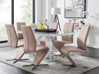 Furniturebox Giovani 6-Seater Grey Glass Dining Table & 6 Willow Faux Leather Dining Chairs in Beige