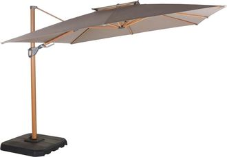 Maisons du monde Sombrilla con brazo lateral profesional 3 x 3m de aluminio efecto madera y tela de poli&eacute;ster reciclado color topo