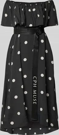 Copenhagen Muse Midikleid mit G&uuml;rtel und Carmen-Ausschnitt Modell FIE in Black, Gr&ouml;&szlig;e XS