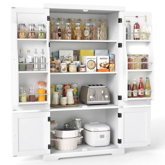 Costway Costway 139-cm High Freestanding Cupboard Pantry Cabinet with 4 Doors in White