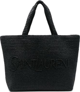 Saint Laurent logo-embossed raffia tote bag - unisex - Raffia - OS - Black