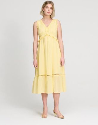Finery Myriam Sleeveless Cotton Midi Dress in Yellow at Nordstrom, Size 18