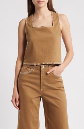 Rails Carbon Whipstitch Cotton Tank in Safari Embroidered at Nordstrom, Size Xx-Large
