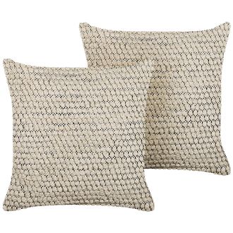 Beliani Conjunto De 2 Cojines De Algod&oacute;n Beige Negro 45 X 45 Cm A Mano Accesorio Howea
