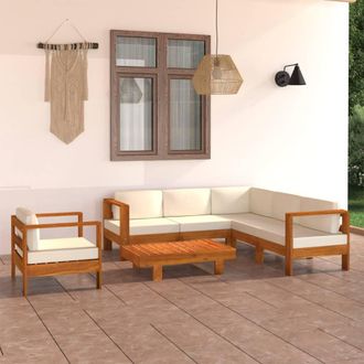 vidaXL Vidaxl - Conjunto De Jard&iacute;n 7 Piezas Con Cojines 100x60 Cm Madera De Acacia