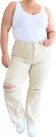 Judy Blue High Rise Distressed Straight Jeans - Plus In Bone