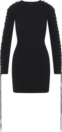 Balenciaga Kleedjes, Dames, Zwart, S, Ribgebreide Jurk met Vetersluiting